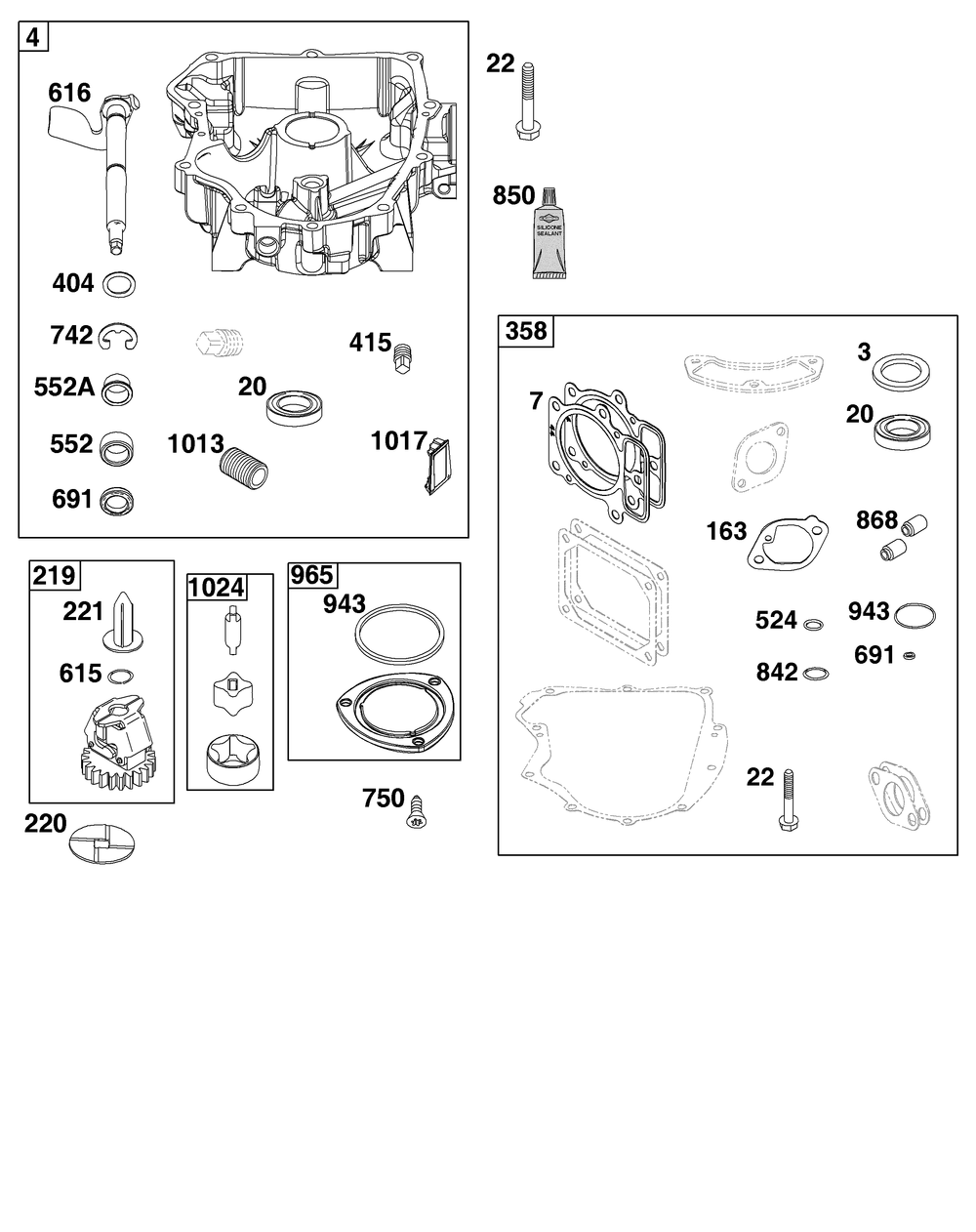 Crankcase Cover/Sump Group Diagram and Parts List for 44U677-0011-B5 400000 - 699999 Briggs and Stratton Engine
